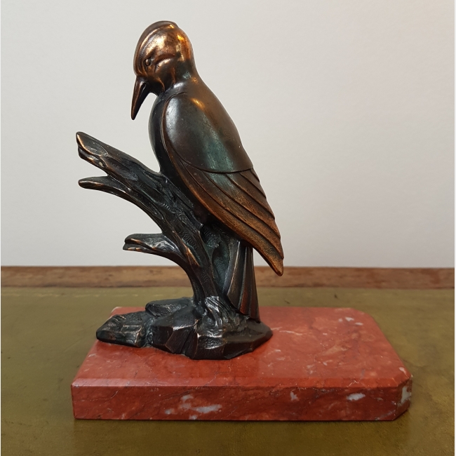 SOLD Very Fine Single Woodpecker French Art Deco Bookend
