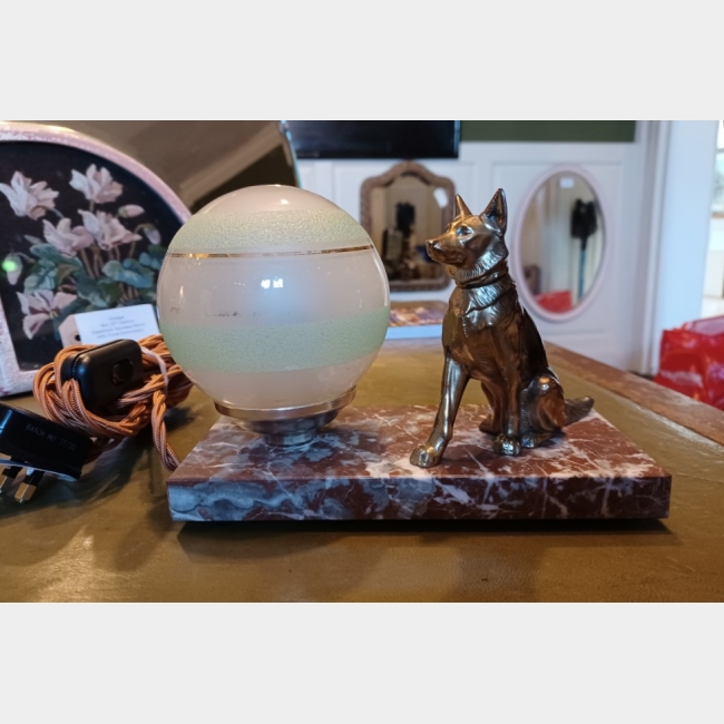SOLD  Art Deco Dog Lamp with marble base