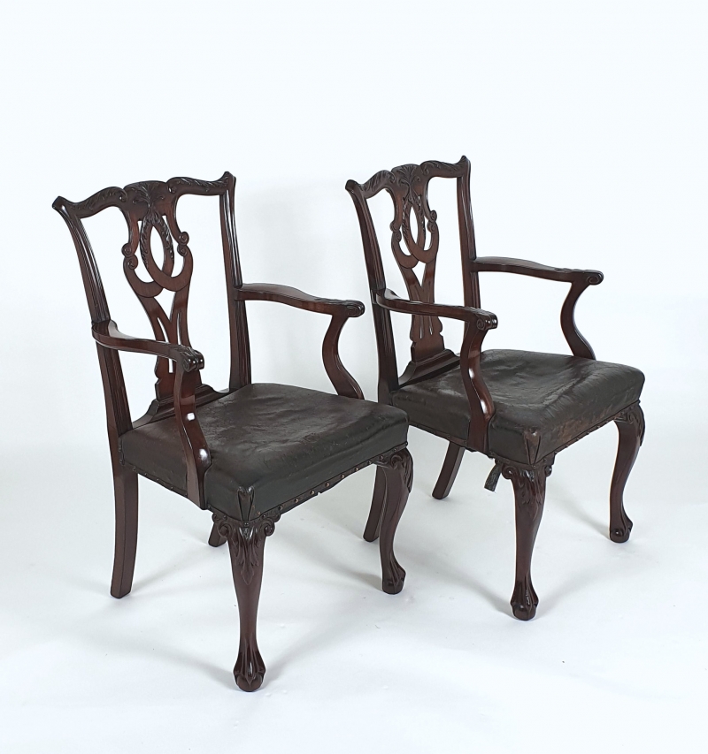 Pair of 19th C. Chippendale Design Elbow Chairs