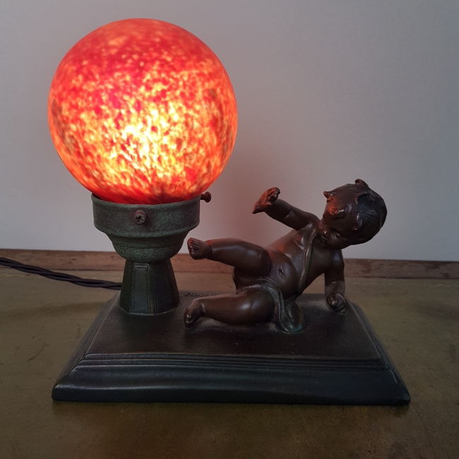 SOLD August Moreau French Signed Copy Cherub Mood Lamp