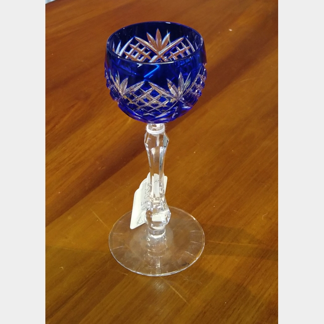 Blue Cased Cut Liqueur Glass