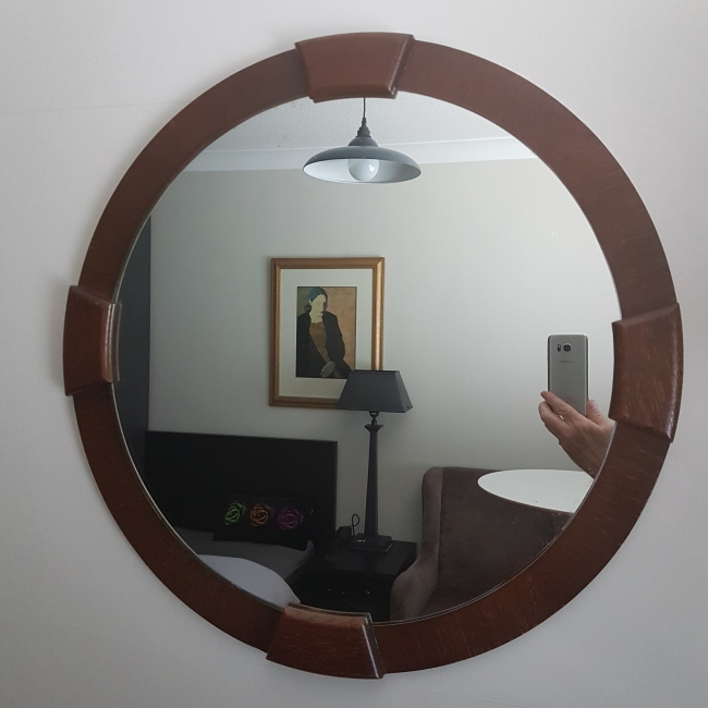 SOLD Mid 20th Century Round Mirror with Deco Style