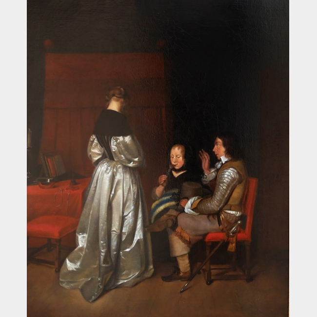 ATTRIBUTED TO GERARD TER BORCH, ZWOLLE, 1617 - 1681, DEVENTER, AN EXCEPTIONAL 17TH CENTURY OIL ON CANVAS Titled 'The Paternal Admonition
