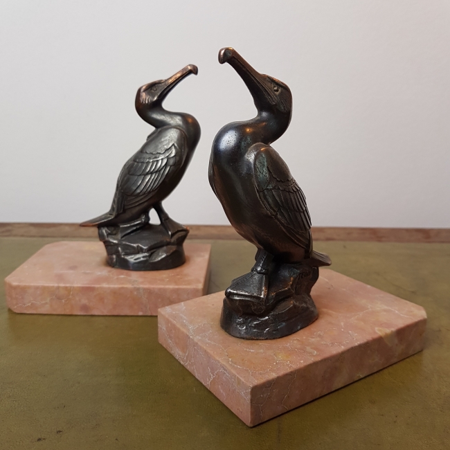SOLD A Very Fine & Rare Pair of French Art Deco Cormorant Bookends