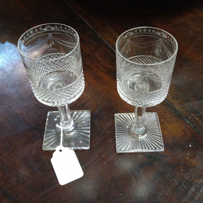 Pair of Cut and Engraved Glasses