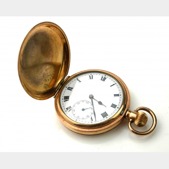AN EARLY 20TH CENTURY SWISS GOLD PLATED FULL HUNTER GENT’S POCKET WATCH