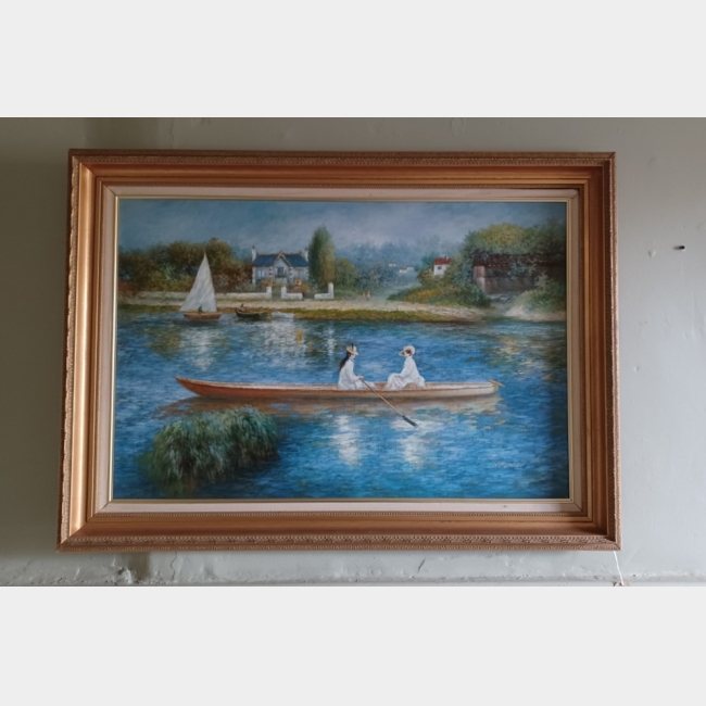 Original Painting of two ladies in boat