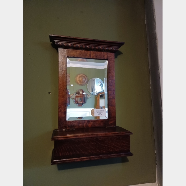 Edwardian Oak Hallway Glove Box Mirror