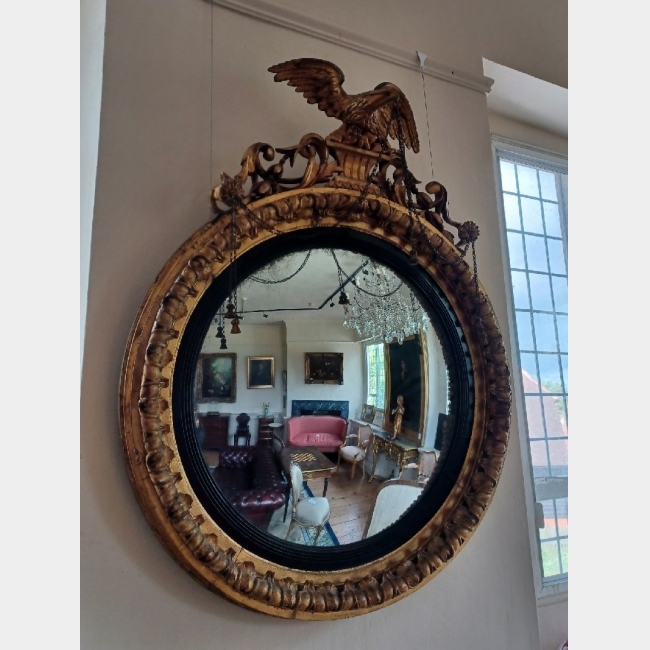 Large Regency Giltwood Framed Convex Mirror