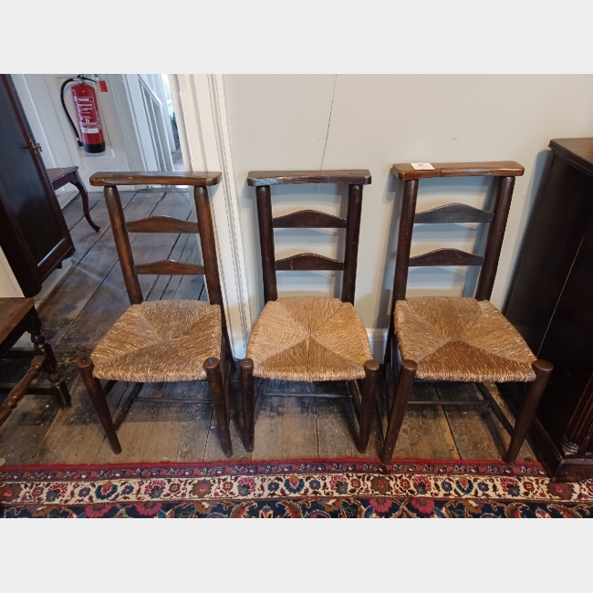 Three 19th Century Rush Seat Church Chairs