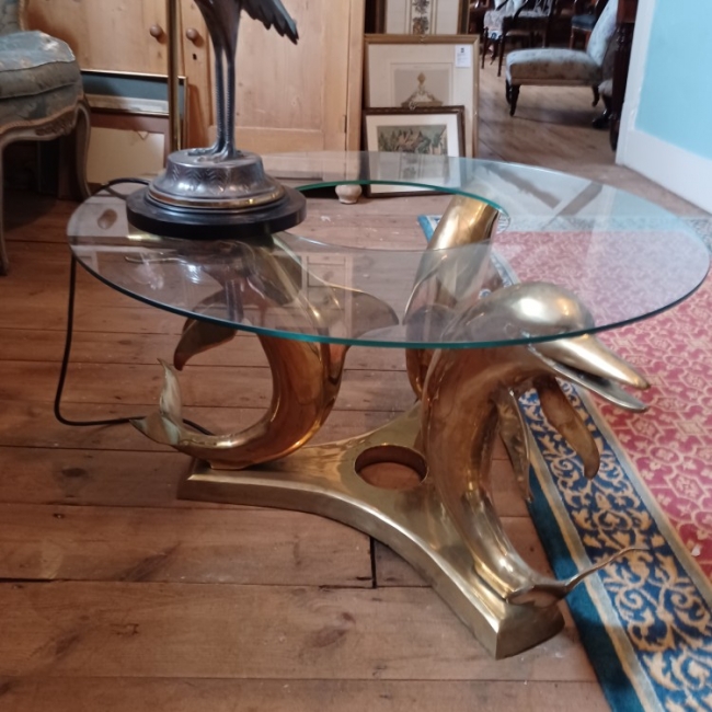 Brass and Glass Dolphin Table