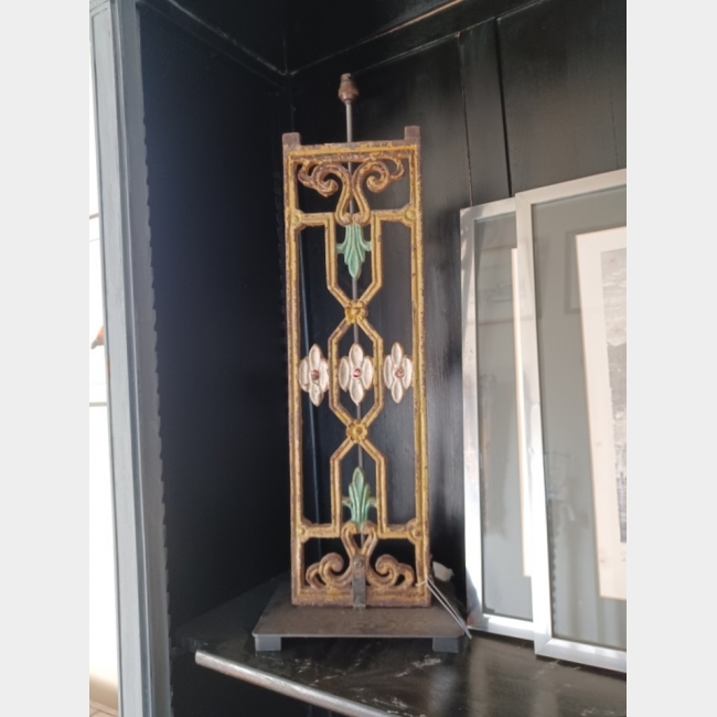 Pair of Victorian iron panels converted to lamps