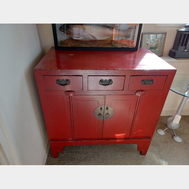 Red Lacquer Oriental Chest