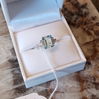 Platinum diamond and aquamarine ring