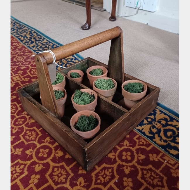 1920s wooded trug with mini pots