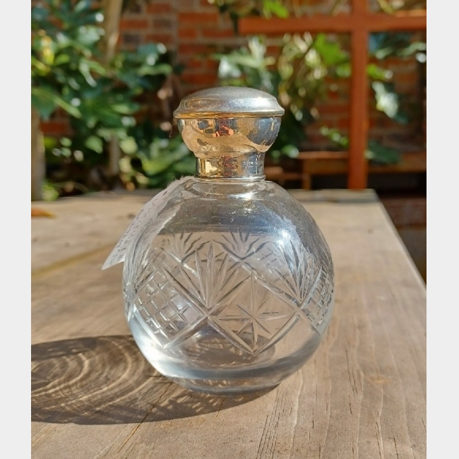 Silver Topped Glass Scent Bottle