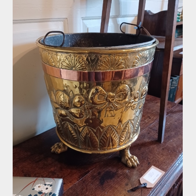Brass & Copper Banded Coal Bucket