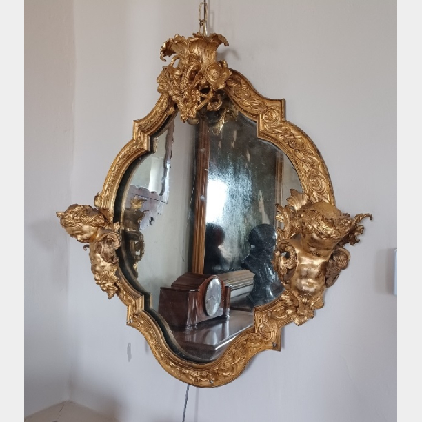 Gilt Mirror with cherubs & rams head