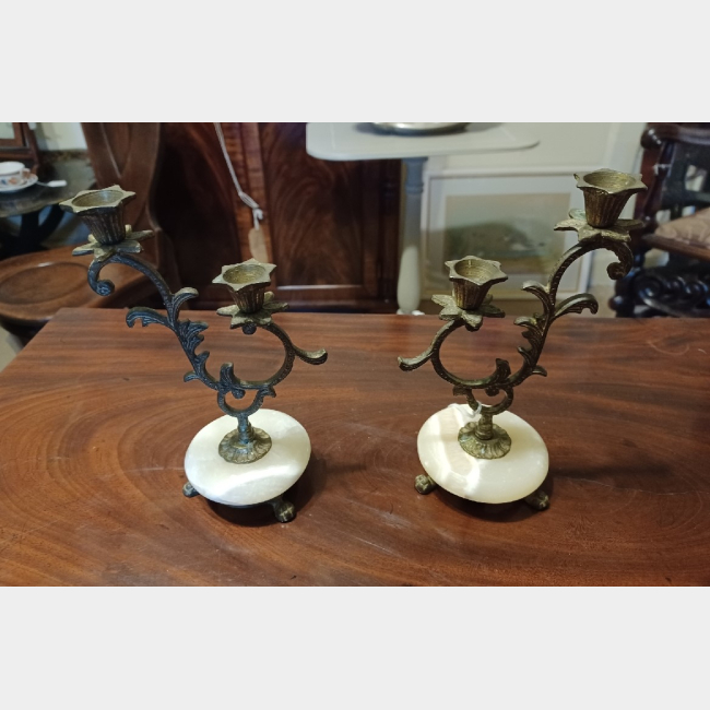 Vintage Brass & Marble Candlesticks