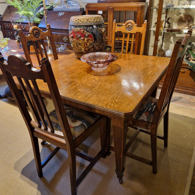 Early 20th Century Oak Arts & Crafts Dining Table & Chairs