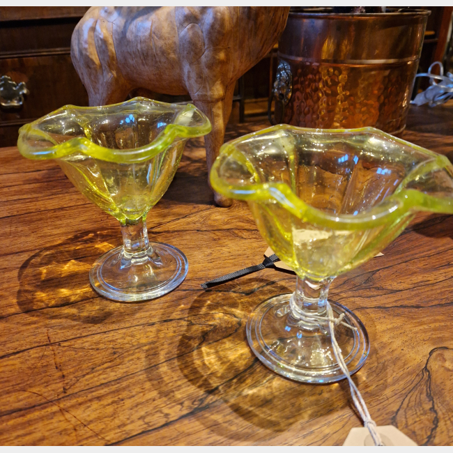 Pair of Yellow Glass Sundae Dishes