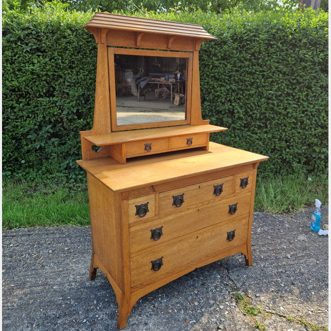 Mirror Top Oak Dresser in the Arts & Crafts Style by Maple & Co