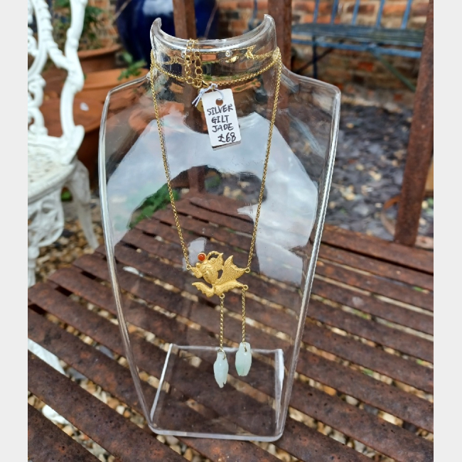 Silver Gilt and Jade Necklace