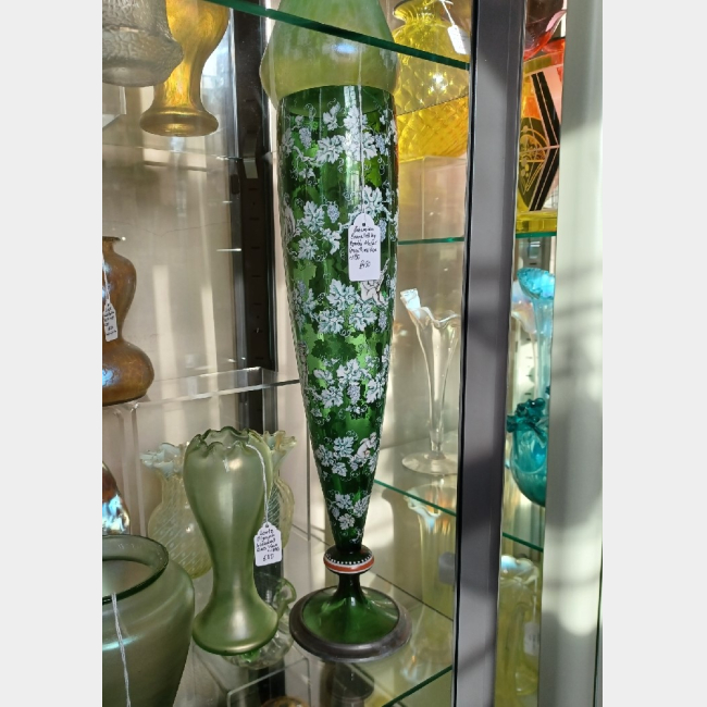Enamelled Green Glass Vase