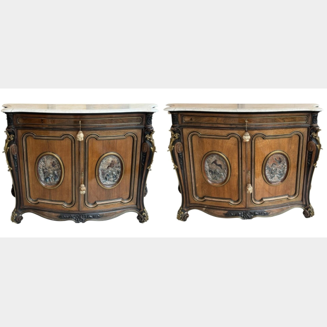 CHRISTOFLE, GROHÉ FRÈRES AND EUGÈNE GUIGNARD, A FINE AND RARE PAIR OF 19TH CENTURY FRENCH EXHIBITION QUALITY CARVED ROSEWOOD AND GILT BRONZE MOUNTED CABINETS