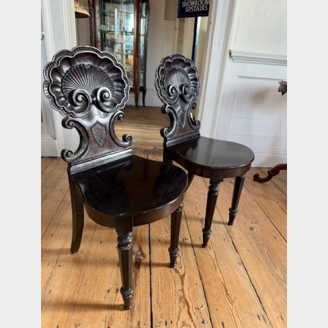 A pair of fine william IV period mahogany century shell back hall chairs
