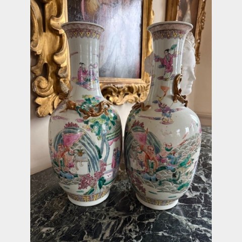 A pair of 19th century Chinese Canton vases