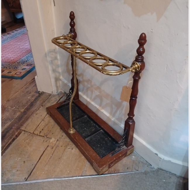 Victorian Brass & Mahogany Stick Stand