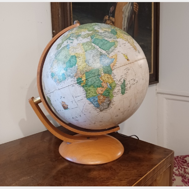 Illuminated Globe on Ash Stand