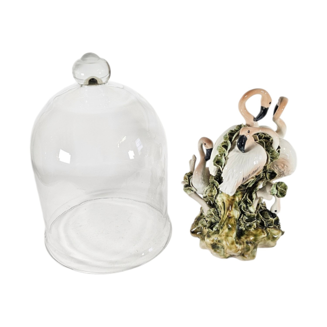 A MID 20TH CENTURY MAJOLICA CERAMIC FLAMINGO GROUP