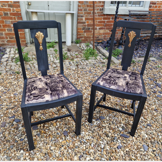 Pair Painted Oak 1920s Chairs Covered In Liberty London Fabric